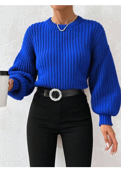 Kadın Kalın Örgü Balon Kol Triko Kazak
