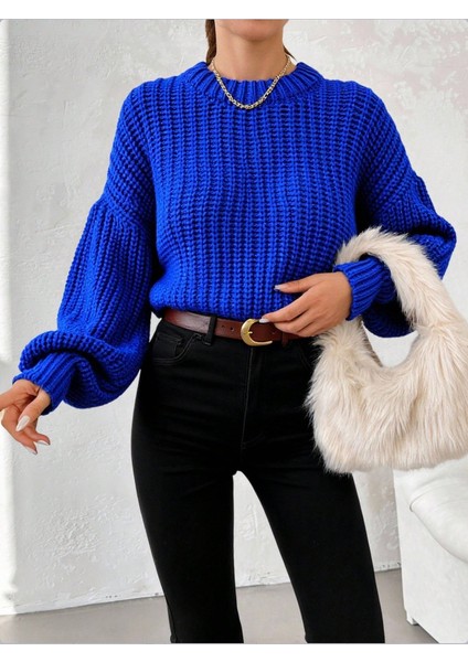 Kadın Kalın Örgü Balon Kol Triko Kazak fırsatları