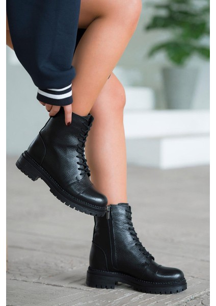 Roy Bağcıklı Kadın Hakiki Deri Postal Ksiyah