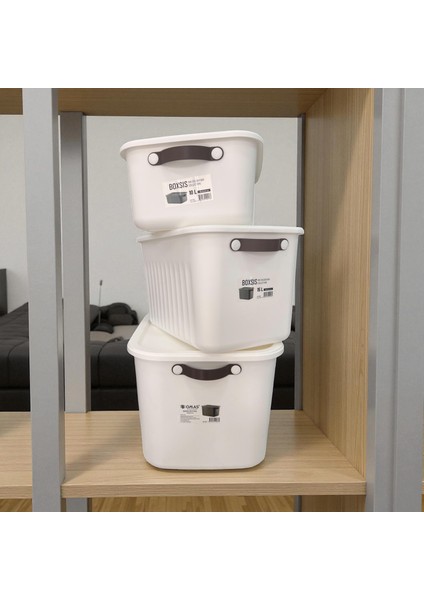 Boxsis 3'lü Set (10 ,15 ve 20 Lt) Çok Amaçlı Düzenleyici Kapaklı Kutu – Dekoratif Saklama Kutusu