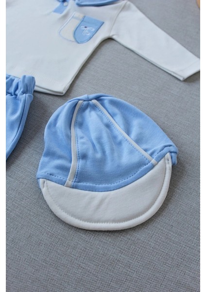 Litaetrend 3-6 6-9 9-12 Ay Efendi Nakışlı Cep Şapkalı Uzun Kollu Sweat 3lü Erkek Bebek Takımı Mavi fırsatları