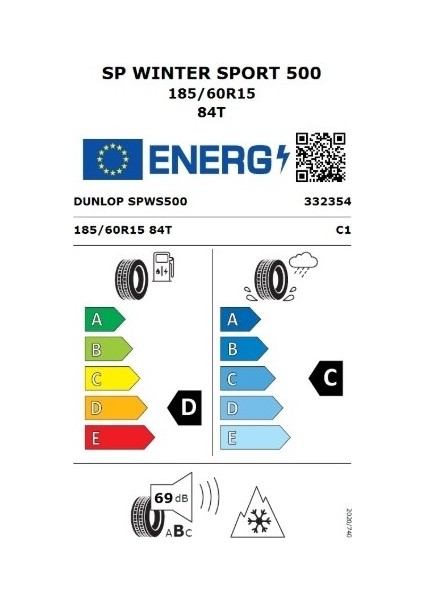 185/60 R15 84T Sp Winter Sport 500 Oto Kış Lastiği (Üretim YILI:2025) fiyatları