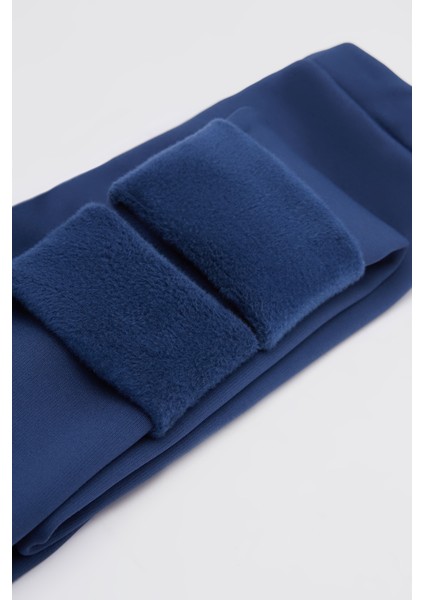 Açık Lacivert Kız Çocuk Içi Peluş Kulaklı Tavşan Nakışlı Extra Kalın Kışlık Tayt modelleri