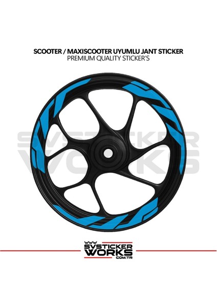 Scooter Maxiscooter Jant Sticker Jant Şeridi Kalın Dıştan Içe Mavi