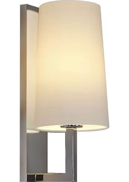 Lüks Otel Tipi Duvar Apliği Krem Kumaş Abajur ve Krom Metal Gövde Modern Aydınlatma