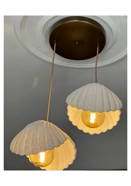 Inci Beton Görünümlü Iskandinav & Bohem Tarz 2’li Sarkıt Avize-Profesyonel Tasarım,gün Işığı Ampul Içerir