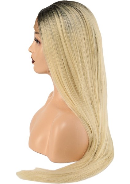 Fiber Sentetik Düz Uzun Tül Peruk / Siyah Platin Uzun Ombreli indirimleri