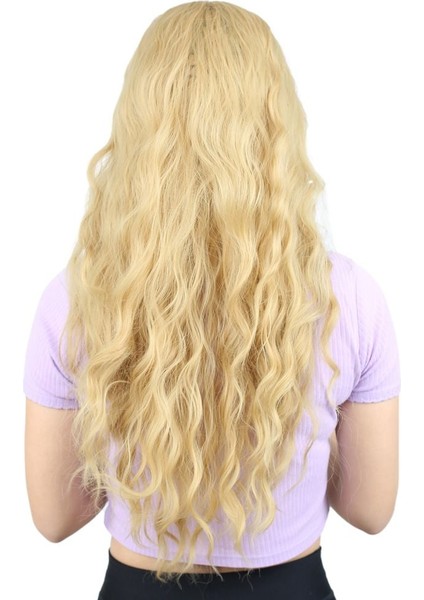 Su Dalgası Uzun Perçemsiz Fiber Sentetik Peruk / Sarı fırsatları