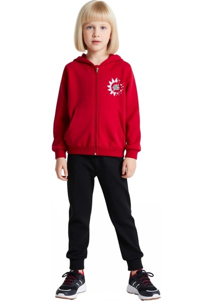 Kız Çocuk Sloganlı Fermuarlı Sweatshirt ve Eşofman Altı Kombinasyonu Kaliteli Şık Rahat fiyatları