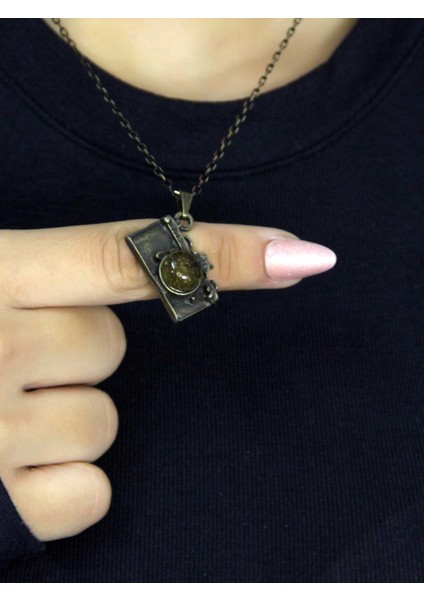 Doğal Taş Sitrin Doğal Taşlı Fotograf Makinesi Modelli Antik Kadın Kolye EUK42S