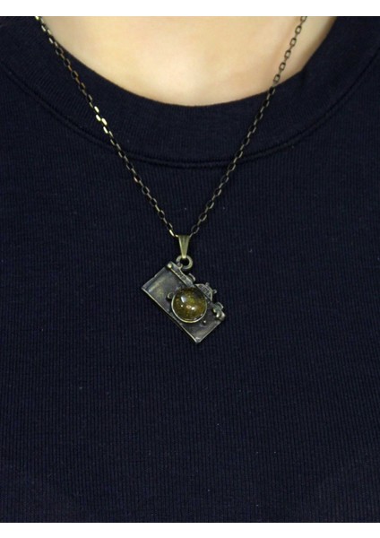 Doğal Taş Sitrin Doğal Taşlı Fotograf Makinesi Modelli Antik Kadın Kolye EUK42S modelleri