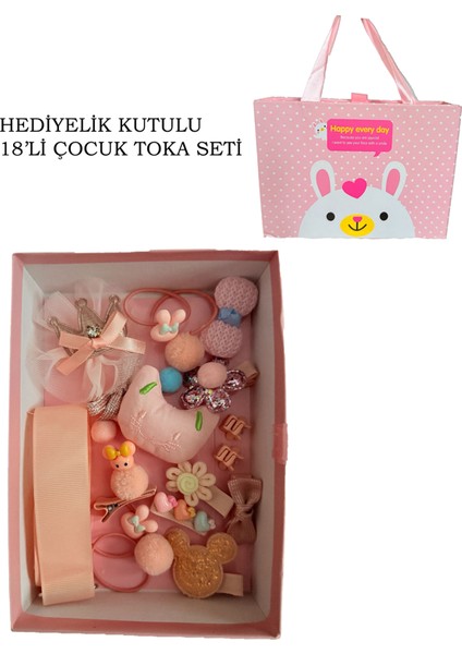 Kız Çocuk Yavruağzı Renk Hediyelik Kutulu 18'li Set Toka