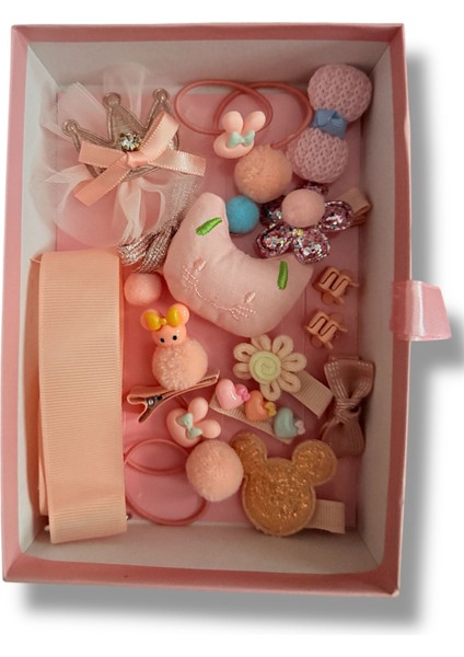 Kız Çocuk Yavruağzı Renk Hediyelik Kutulu 18'li Set Toka modelleri