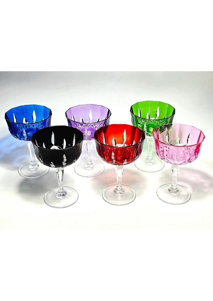 El Yapımı Kristal Cristalleria Italiana Desenli Rengarenk Dondurmalık Set 6'lı modelleri