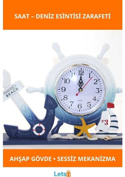Ahşap Marin Dümenli Dekoratif Masa Saati