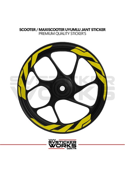 Scooter Maxiscooter Jant Sticker Jant Şeridi Kalın Dıştan Içe Sarı