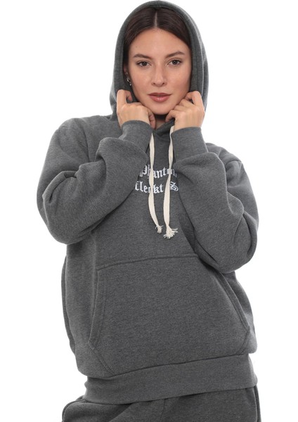 Kadın Kapüşonlu Kanguru Cep Şardonlu 3 Iplik Kışlık Içi Polarlı Günlük Eşofman Takım fırsatları