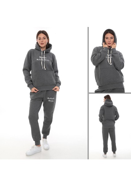 Kadın Kapüşonlu Kanguru Cep Şardonlu 3 Iplik Kışlık Içi Polarlı Günlük Eşofman Takım indirimleri