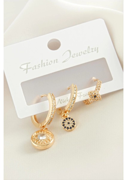 3 Adet Göz Zirkon Taşlı Küpe