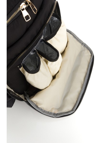 Nakışlı Bondit Hafif Kumaş Anne Bebek Bakım Çantası Termoslu Biberon Cepleri