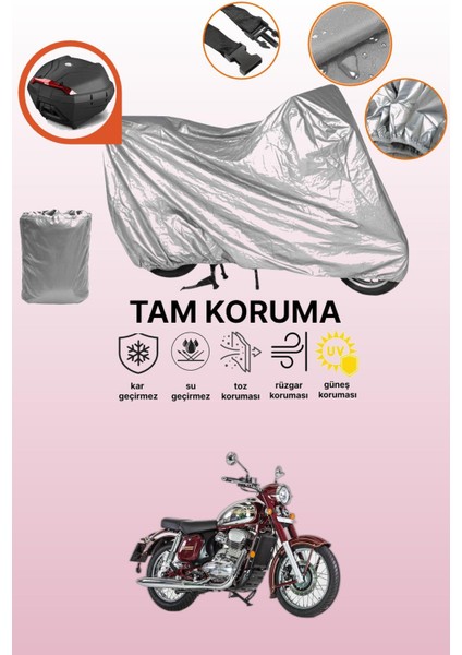 Gri Arka Çanta Uyumlu Jawa 350 2t Uyumlu Motor Brandası, Koruyucu Örtü