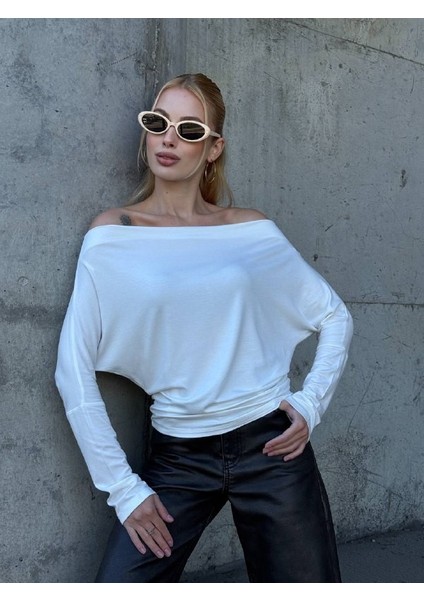 Yarasa Kol Geniş Yaka Siyah Bluz Bol Kesim Likralı Kumaş Düşük Omuz Üst fiyatları