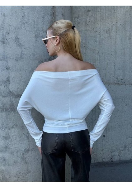 Yarasa Kol Geniş Yaka Siyah Bluz Bol Kesim Likralı Kumaş Düşük Omuz Üst indirimleri