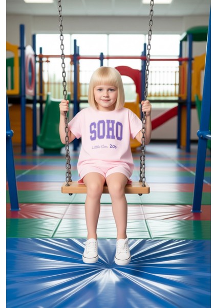 Kız Çocuk Pamuklu Slogan Baskılı Rahat Kesim Yazlık Takım Kaliteli Şık Rahat Günlük