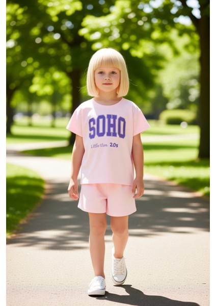 Kız Çocuk Pamuklu Slogan Baskılı Rahat Kesim Yazlık Takım Kaliteli Şık Rahat Günlük modelleri