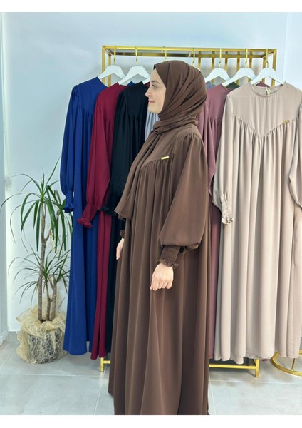 Sallı ,önü V Model Büzgülü Tesettür Elbise Takım ,ferrace,abaya, Hicab,hac ve Umre Için Uygun Kahve fırsatları