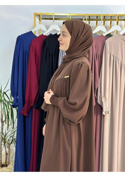 Sallı ,önü V Model Büzgülü Tesettür Elbise Takım ,ferrace,abaya, Hicab,hac ve Umre Için Uygun Kahve indirimleri