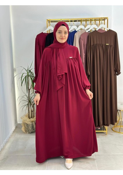 Şallı ve Üsten Robalı,kemerli Elbise Takım .hijap ,abaya (Hac ve Umre Için Uygundur) Bordo indirimleri