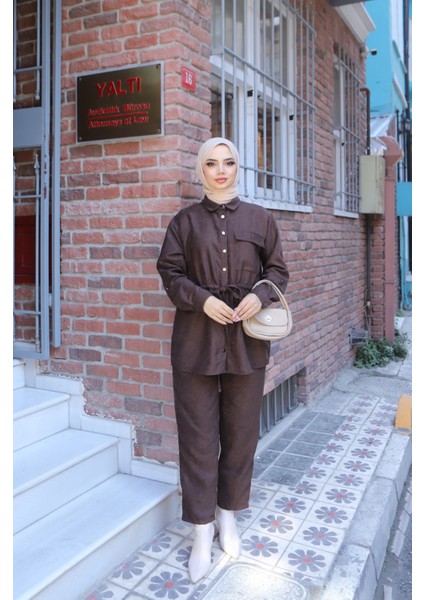 Bağcıklı Süet Pantolonlu Takım
