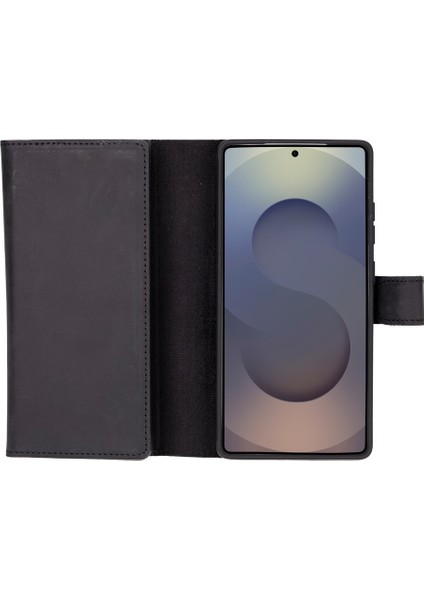 Samsung Galaxy S25 Ultra Uyumlu, Hakiki Deri, El Yapımı, Cüzdanlı Kılıf, Mat Siyah modelleri