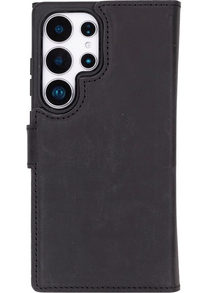 Samsung Galaxy S25 Ultra Uyumlu, Hakiki Deri, El Yapımı, Cüzdanlı Kılıf, Mat Siyah indirimleri