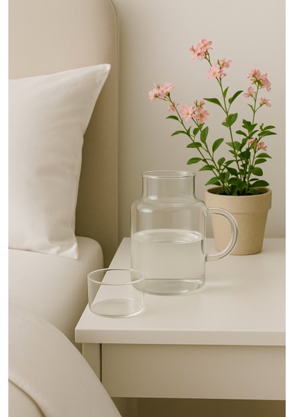 Borosilikat Cam Yatak Başı Sürahisi ve Bardak – 2’si 1 Arada Kapak Tasarımı, 600 ml fırsatları