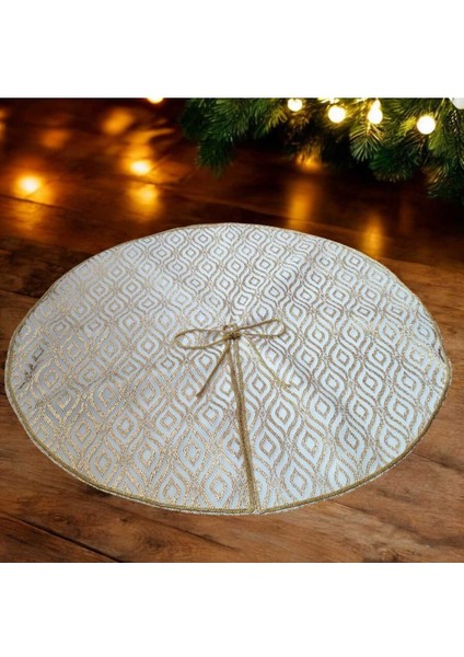 Yılbaşı Çam Ağacı Altı Örtüsü, Çam Ağacı Ayak Halısı Örtüsü, Beyaz Renk, Gold Varak Desenli, 65 cm modelleri