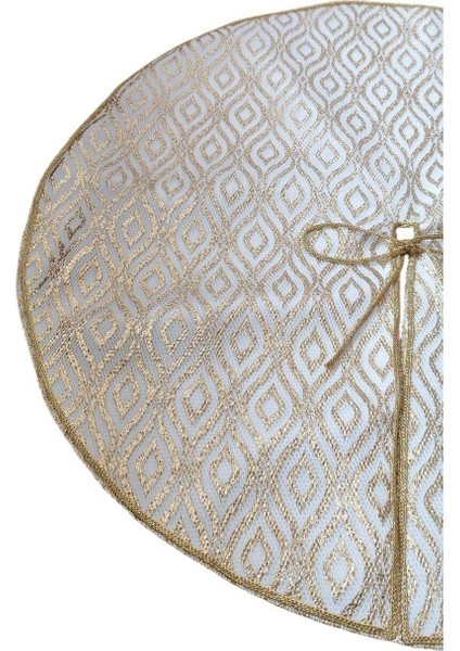 Yılbaşı Çam Ağacı Altı Örtüsü, Çam Ağacı Ayak Halısı Örtüsü, Beyaz Renk, Gold Varak Desenli, 65 cm indirimleri