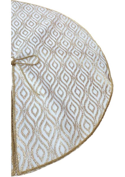 Yılbaşı Çam Ağacı Altı Örtüsü, Çam Ağacı Ayak Halısı Örtüsü, Beyaz Renk, Gold Varak Desenli, 65 cm