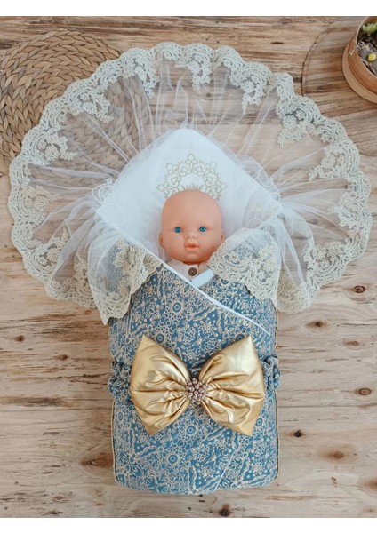 Litaetrend Yenidoğan Kabartma Desenli Gold Fiyonklu Güpürlü Bebek Battaniyesi Kundak Gold modelleri