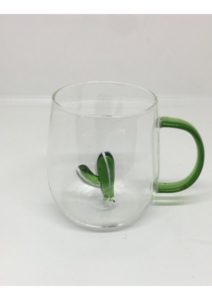 Kupa Cam Bardak Içi Cam Figürlü Yeşil Kaktüs