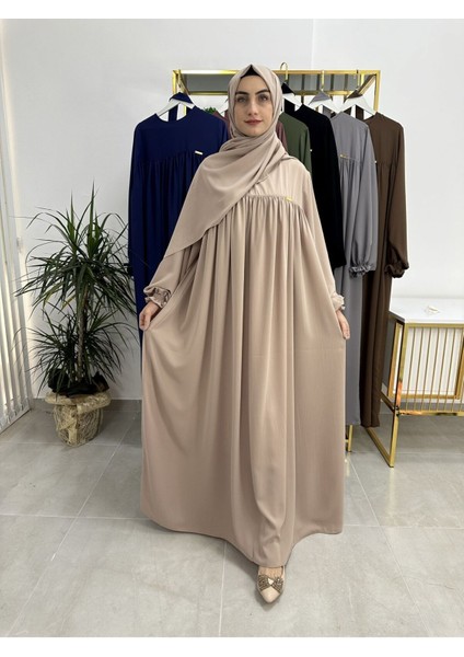 Şallı ve Üsten Robalı,kemerli Elbise Takım .hijap ,abaya (Hac ve Umre Için Uygundur) Bej modelleri