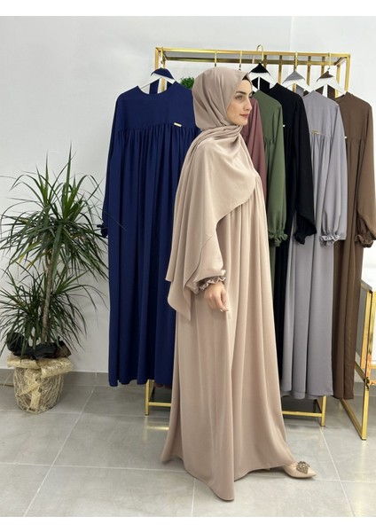 Şallı ve Üsten Robalı,kemerli Elbise Takım .hijap ,abaya (Hac ve Umre Için Uygundur) Bej indirimleri