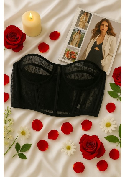 Siyah Transparan Dantel Büstiyer ve Tanga Iç Giyim Takımı fırsatları
