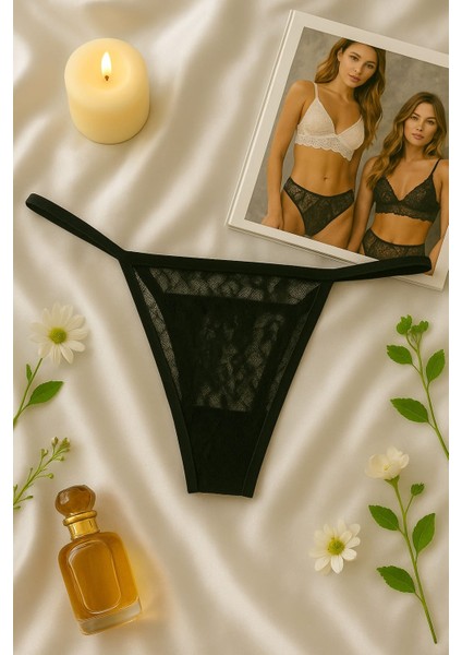 Siyah Transparan Dantel Büstiyer ve Tanga Iç Giyim Takımı indirimleri