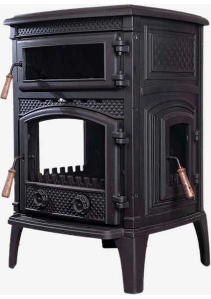 Yakut Dik Fırınlı Yan Kapak Yan Camlı Şömine Dökümden (Alttan Küllüklü)