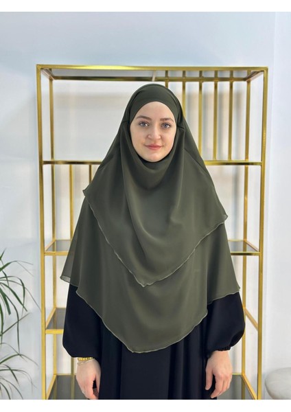 Tesettür Şifon Sufle,hazır Peçeli, Khımar ,hicap,haki