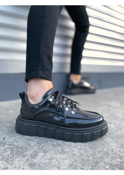 JY010 Cloud Bağcıklı Rugan Erkek Günlük Sneaker Ayakkabı Rst - Siyah