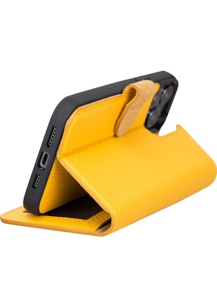 Apple iPhone 13 Pro Max Uyumlu Deri Cüzdanlı Kılıf FL12 Sarı modelleri