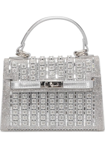 25YG585 Kadın Taşlı Abiye Çanta Gümüş